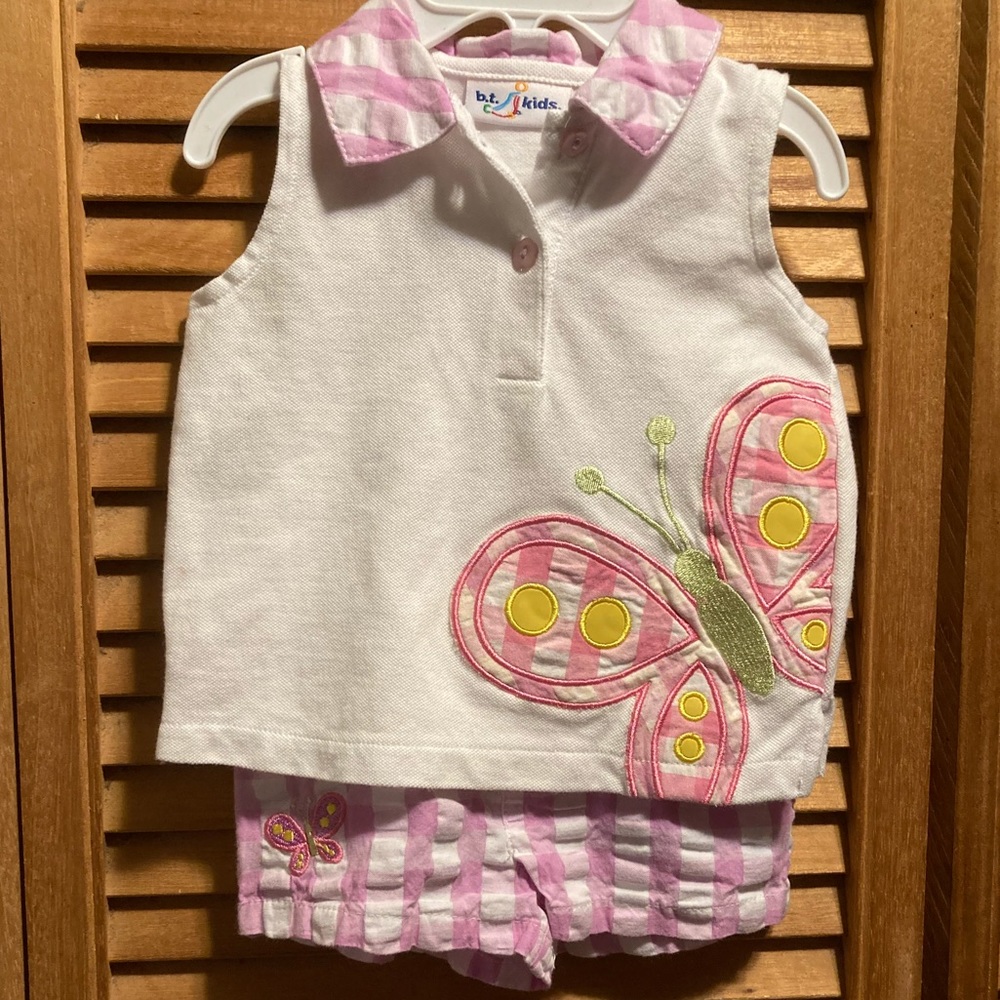 B.T. Kids Pink and White Polo Shirt & Shorts Set